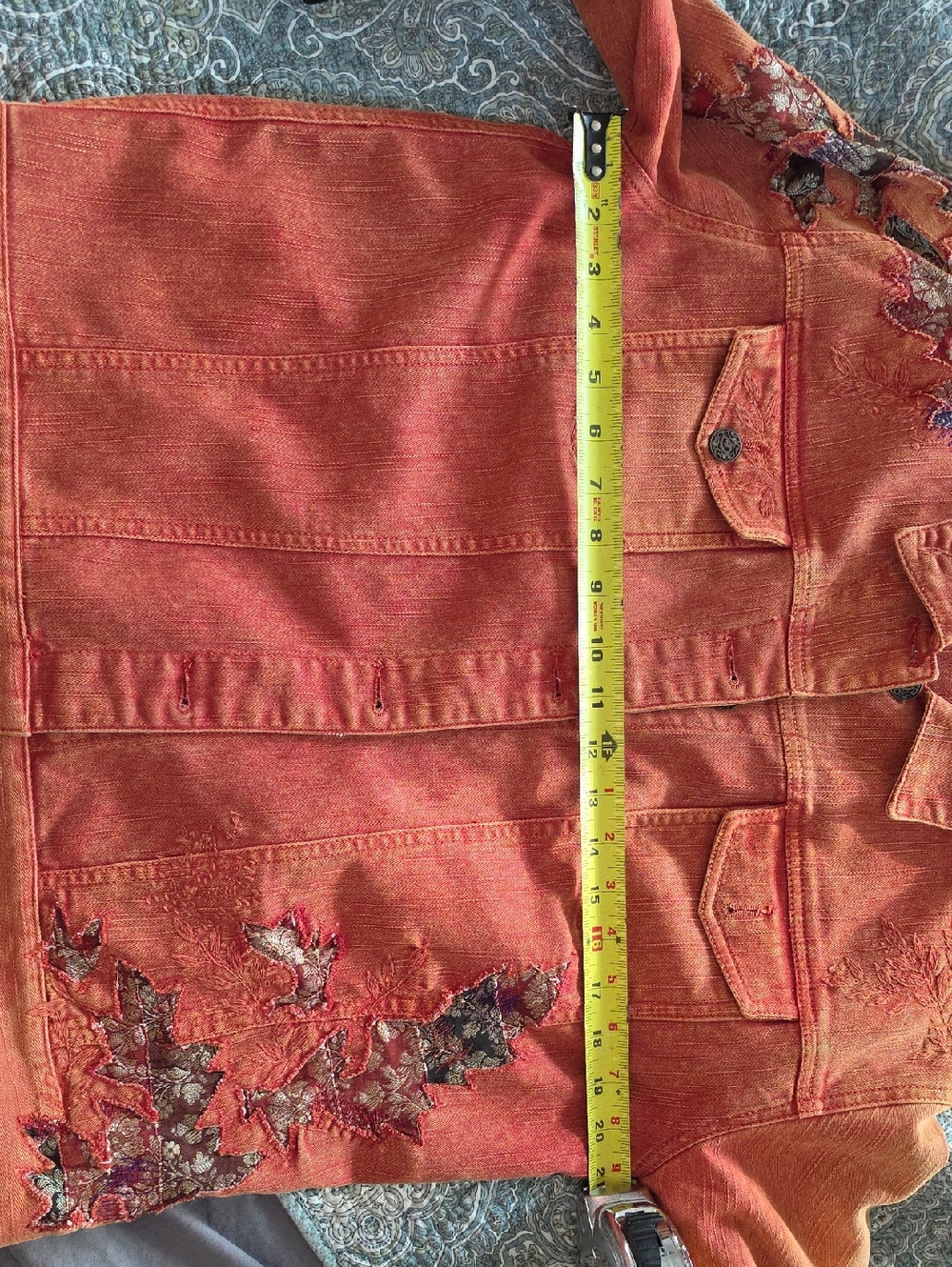 Chico's Burnt Orange Embroidered Denim Jacket - Picture 6 of 7